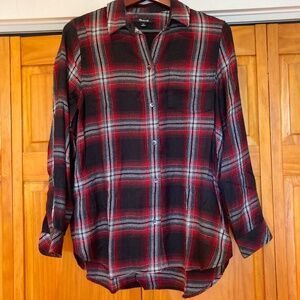 Madewell Red and Black Plaid Flannel Button Down Shirt Size Medium
